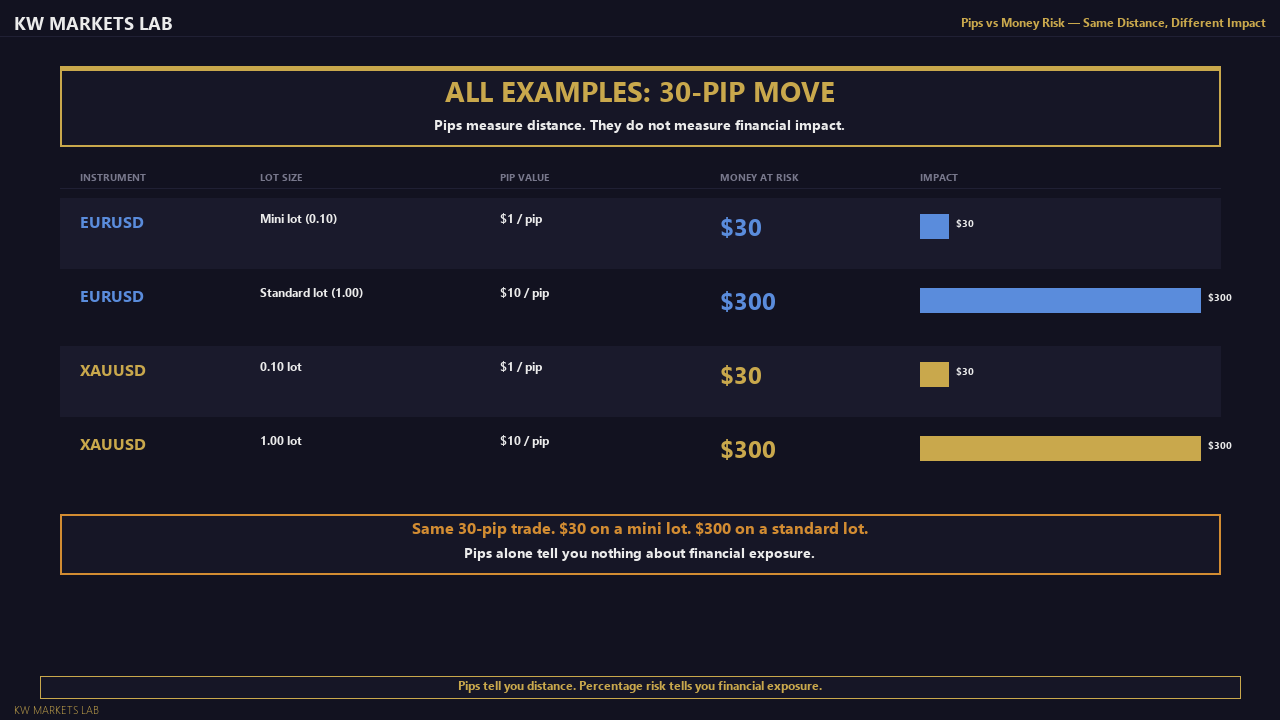 Pips vs Money Risk: Same Distance, Different Impact