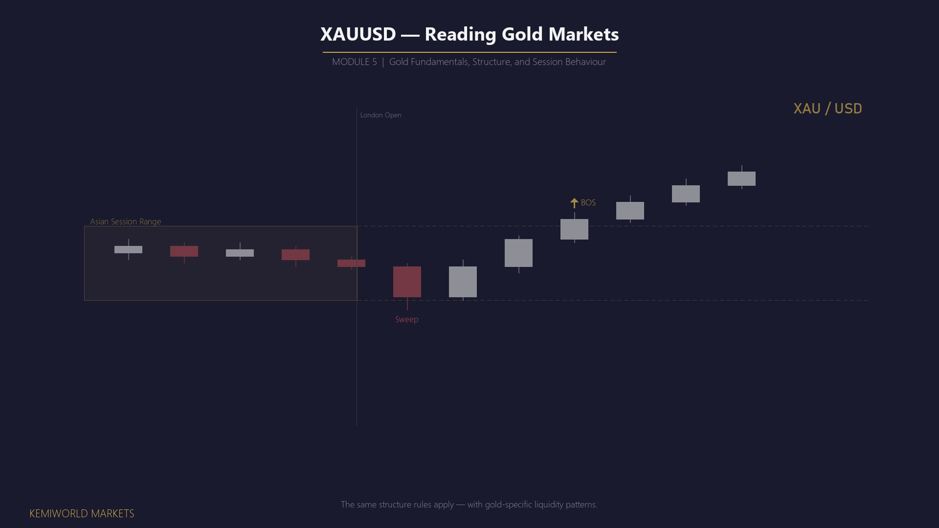 Same template. Number "05". Title: Trading Gold (XAUUSD). Optional faint gold bar icon.